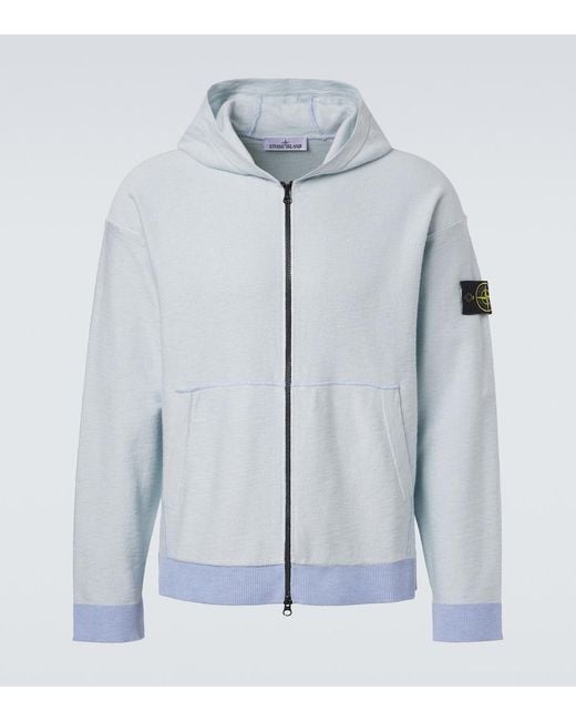 Stone Island Blue Compass Cotton-Blend Hoodie for men