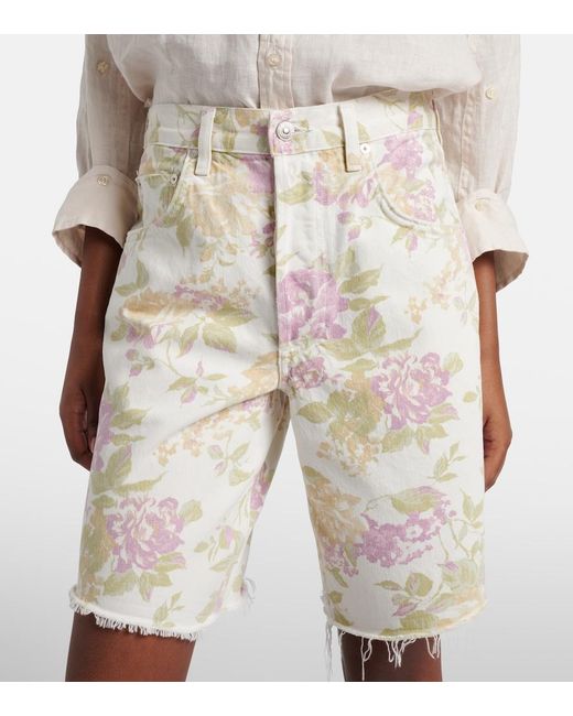 Citizens of Humanity White Ayla Floral Denim Bermuda Shorts