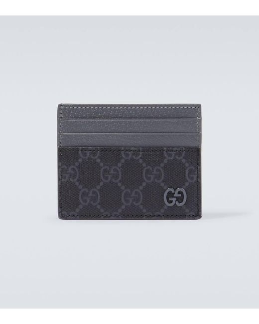 Gucci Blue Leather-trimmed GG Canvas Card Holder for men