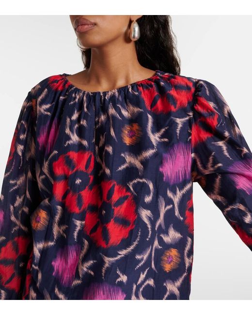 Velvet Red Fraser Printed Cotton And Silk Blouse