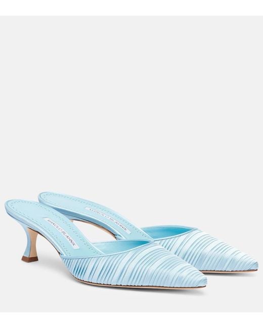 Manolo Blahnik Blue Mules Carolyne 50 Aus Satin