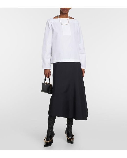 Jil Sander White Cotton Poplin Pleated Top