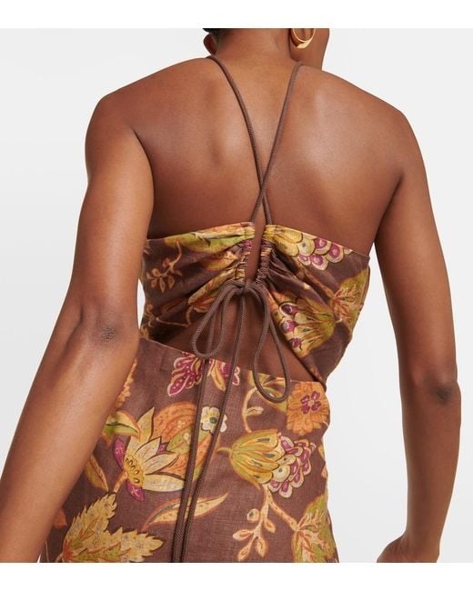 Sir Metallic Josefina Floral Linen Midi Dress