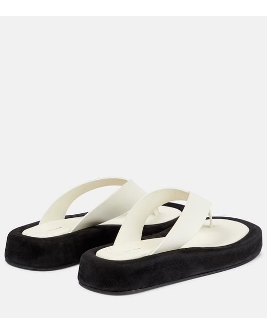 The Row White Ginza Two-Tone Leather And Suede Platform Flip Flops