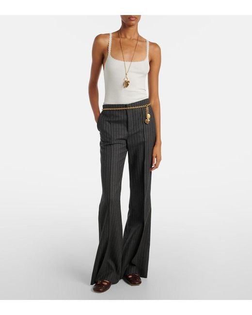 Chloé Gray Pinstriped Virgin Wool Wide-Leg Pants