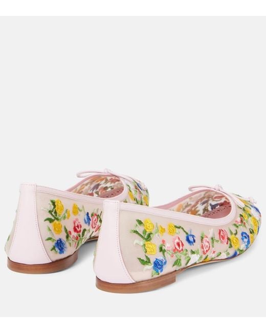 Manolo Blahnik Metallic Verdino Embroidered Mesh Ballet Flats