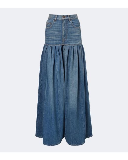 Chloé Blue Pleated Denim Maxi Skirt