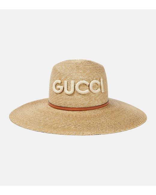 Gucci Natural Leather-trimmed Raffia Sun Hat