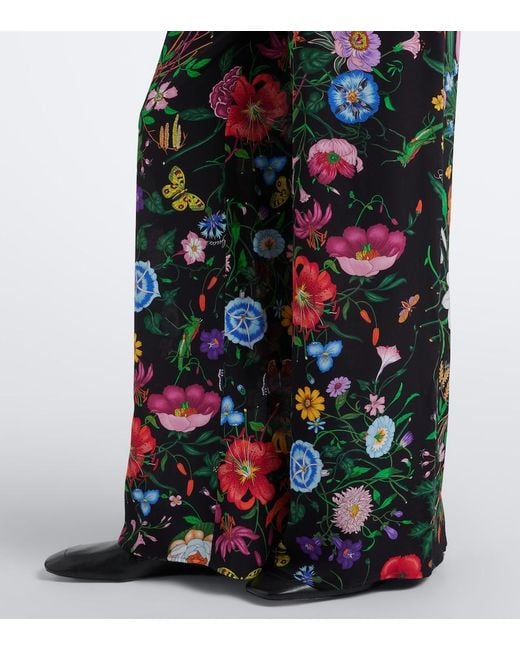 Gucci Multicolor Flora Silk Twill Palazzo Pants