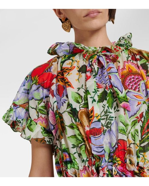 Etro Multicolor Floral Ruffled Cotton Blouse