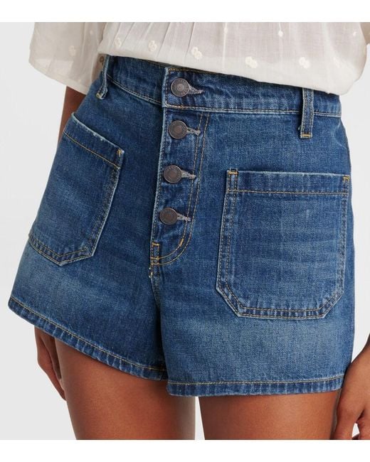 Nili Lotan Blue Harley High-Rise Denim Shorts
