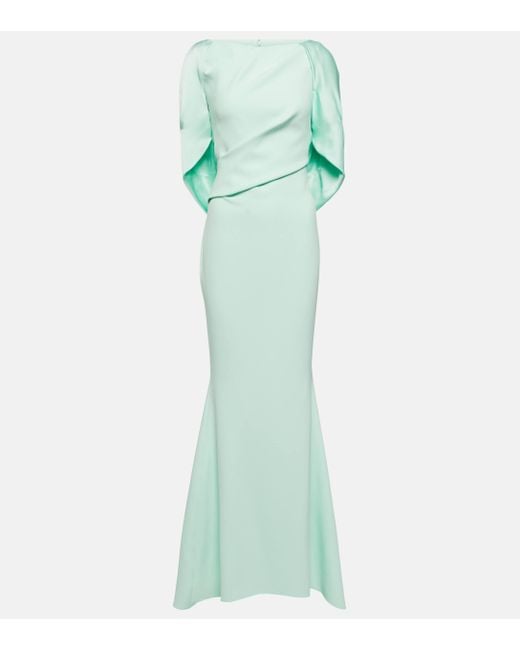 Safiyaa Green Caped Crepe Gown