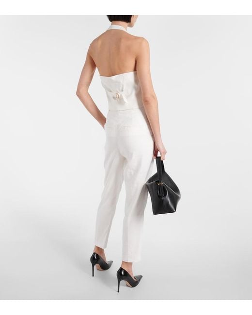 Veronica Beard White Arabella Halterneck Linen-Blend Vest