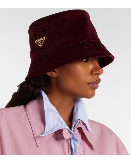 Prada Red Cotton Corduroy Bucket Hat