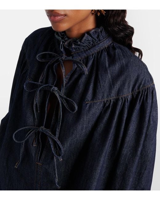 Dries Van Noten Blue Ruffled Cotton Blouse