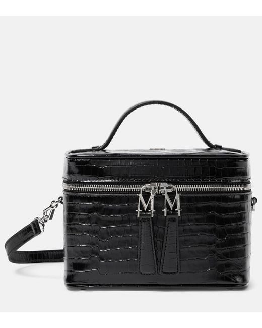Max Mara Black Vanity Small Croc-Effect Leather Crossbody Bag