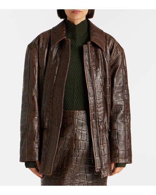 Emilia Wickstead Brown Norcutt Croc-Effect Leather Jacket