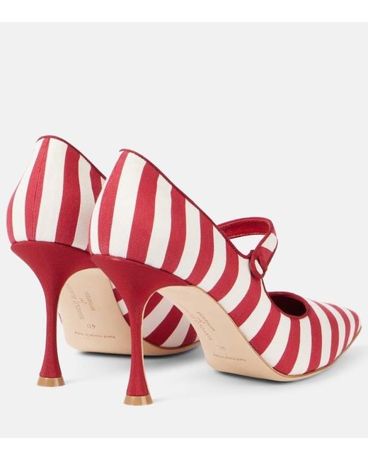 Manolo Blahnik Red Campari Striped Mary Jane Pumps