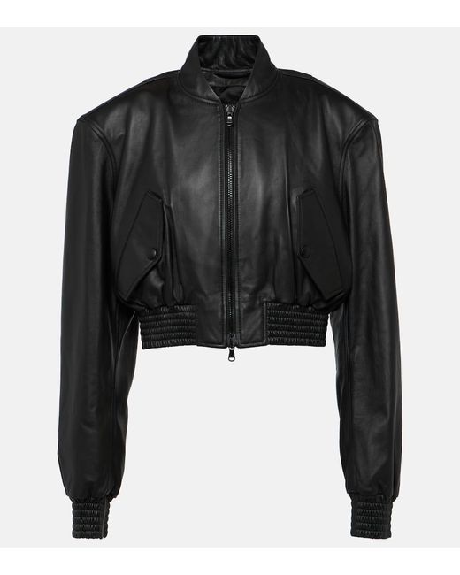 Wardrobe NYC Black Cropped-Bomberjacke aus Leder