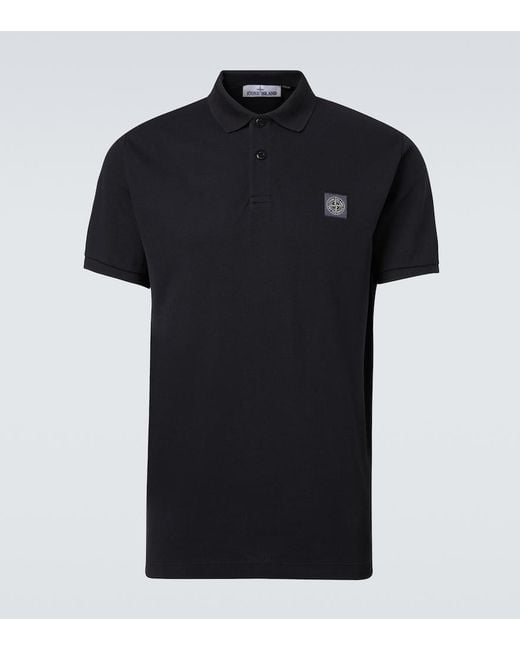 Stone Island Black Compass Cotton Pique Polo Shirt for men