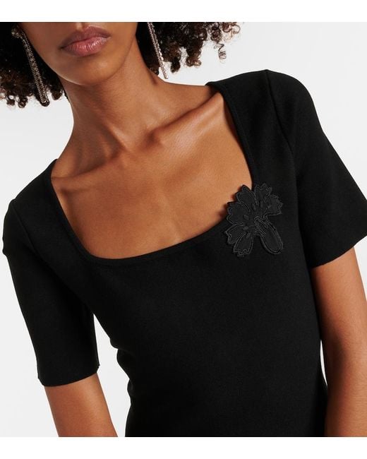 Oscar de la Renta Black Lace-Trimmed Knitted Minidress