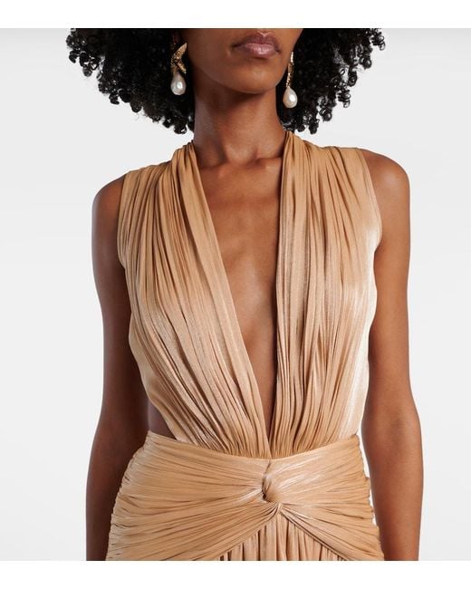 Costarellos Brown Silla Cutout Gathered Gown