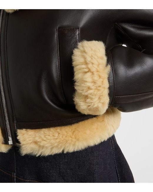 Jacquemus Black Aviatore Cropped Shearling-Trimmed Leather Jacket