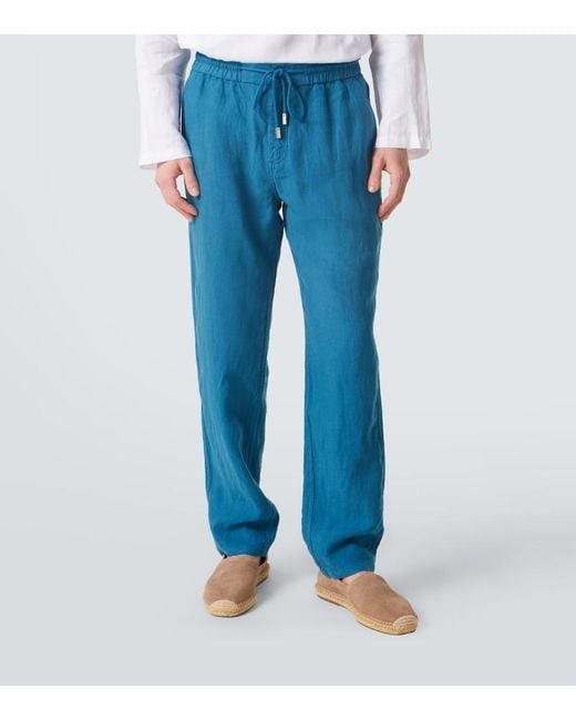 Vilebrequin Blue Linen Tapered Pants for men