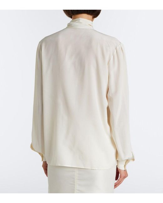 Gucci White Tie-Neck Silk Crepe De Chine Blouse