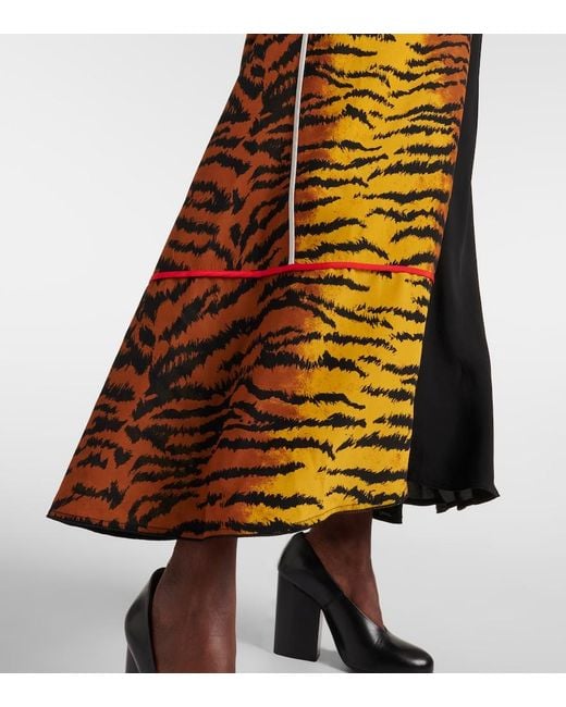 Victoria Beckham Black Asymmetric Animal-Print Silk Maxi Dress