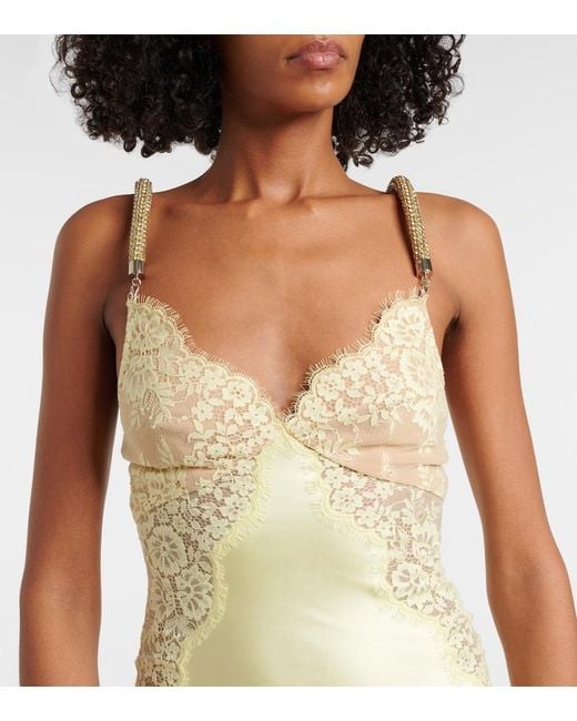 Self-Portrait White X Christopher Kane Lace-Trimmed Satin Maxi Dress