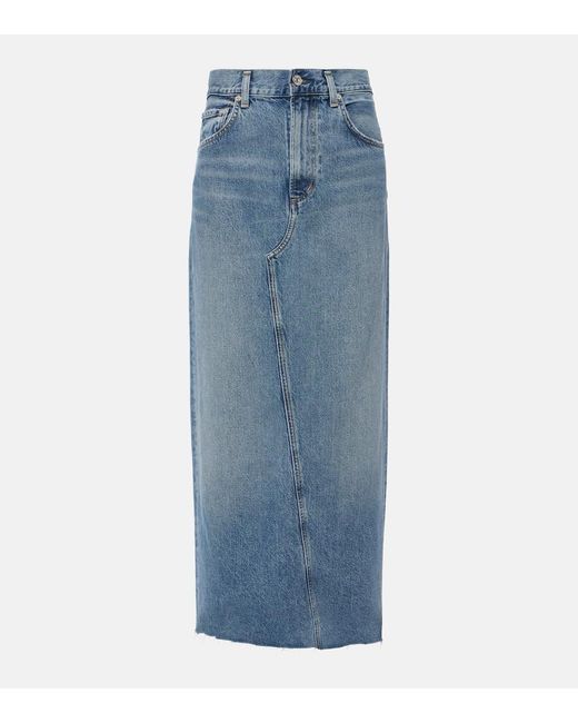 Citizens of Humanity Blue Circolo Reworked Denim Maxi Skirt