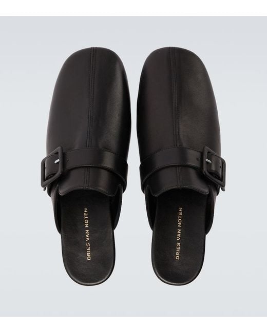 Dries Van Noten Black Leather Mules for men