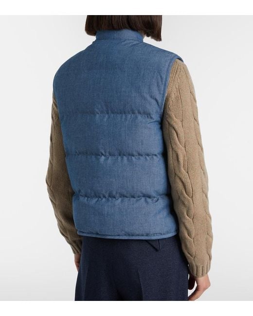Loro Piana Blue Kris Cotton Chambray Puffer Jacket