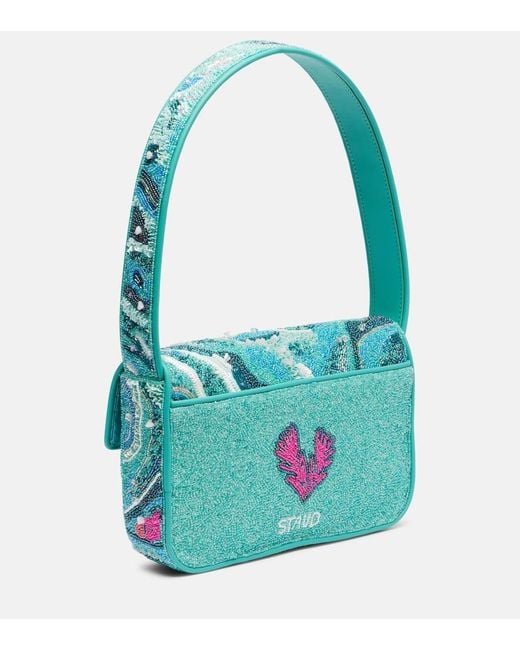 Staud Blue Tommy Beaded Shoulder Bag
