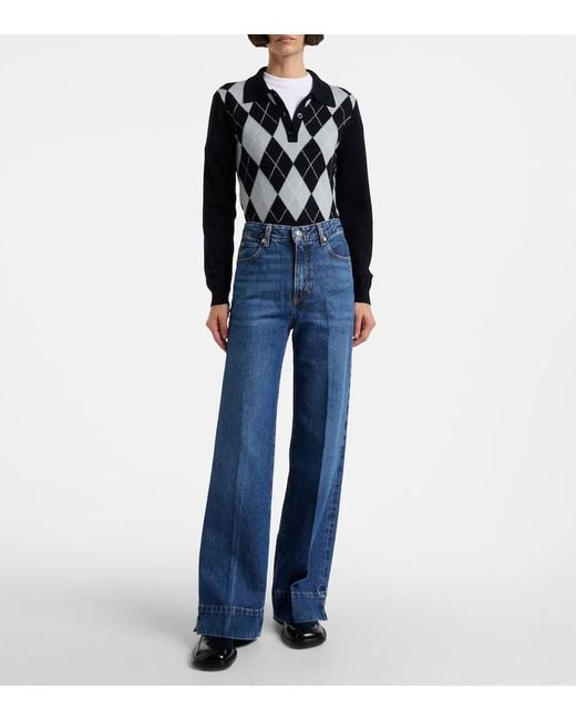 FRAME Blue Slice High-Rise Flared Jeans