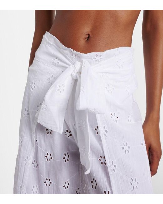 Polo Ralph Lauren White Broderie Anglaise Cotton Poplin Wide-Leg Pants