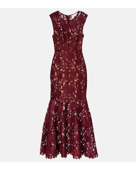 Self-Portrait Red Floral Lace Midi Dress