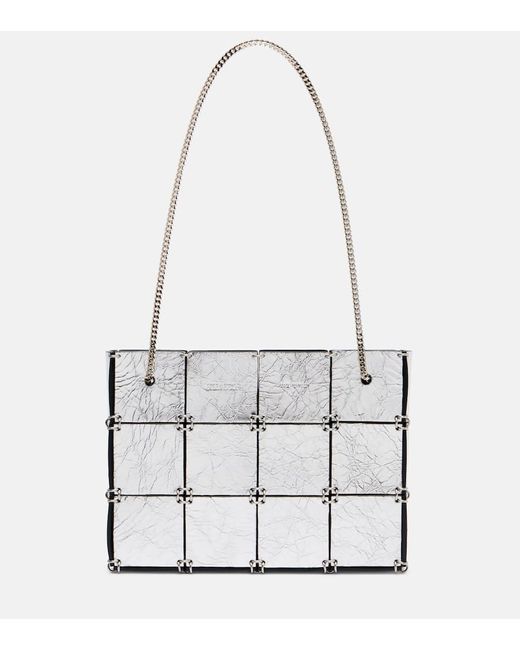 Khaite White Emma Mini Metallic Leather Tote Bag