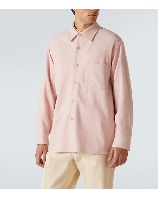 Auralee Pink Wool Flannel Overshirt for men
