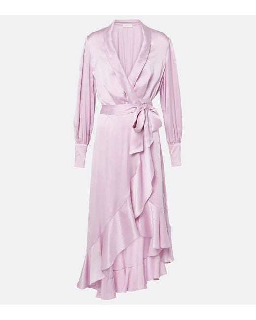 Zimmermann Pink Asymmetric Silk Wrap Dress