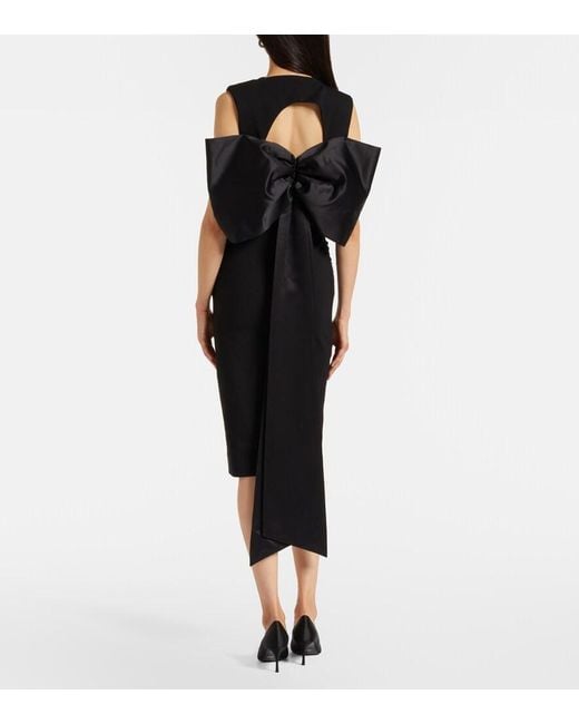 Dorothee Schumacher Black Bow-Detail Ruched Satin-Trimmed Midi Dress