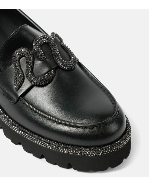 Rene Caovilla Black Morgana Embellished Leather Loafers