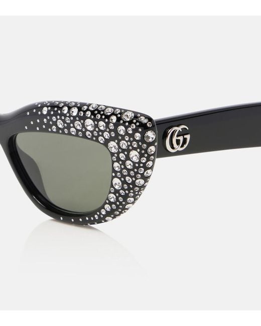Gucci Brown Double G Embellished Cat-Eye Sunglasses
