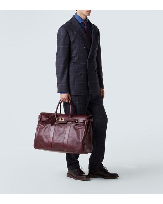 Brunello Cucinelli Red Leather Duffel Bag for men
