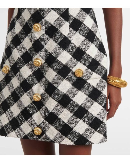 Balmain White Halterneck Cotton-Blend Tweed Minidress