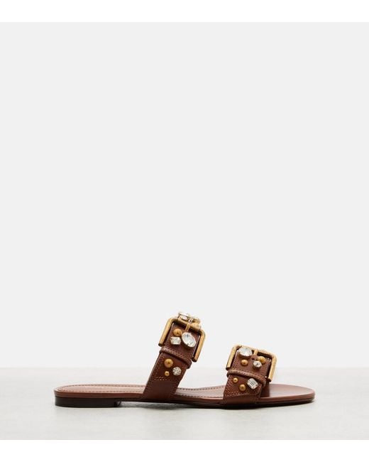 Dolce & Gabbana Brown Embellished Leather Sandals
