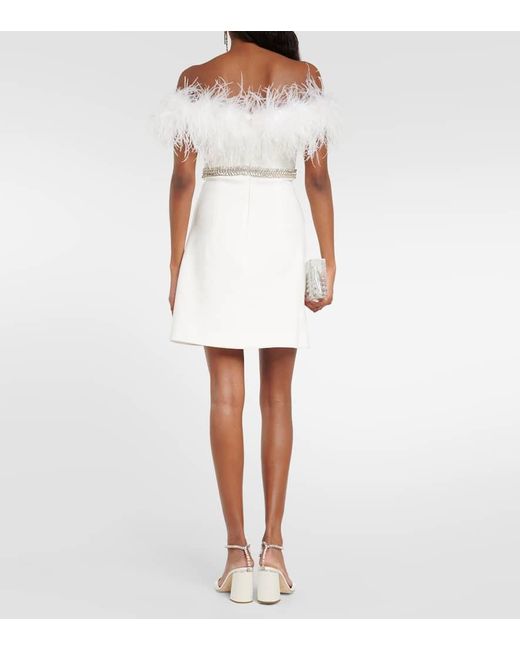 Rebecca Vallance White Bridal Verziertes Minikleid Blanche aus Crepe mit Federn