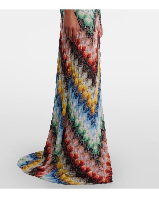 Missoni White Zigzag Open-Back Lame Gown
