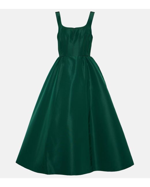 Carolina Herrera Green Square-neck Silk-faille Midi Dress